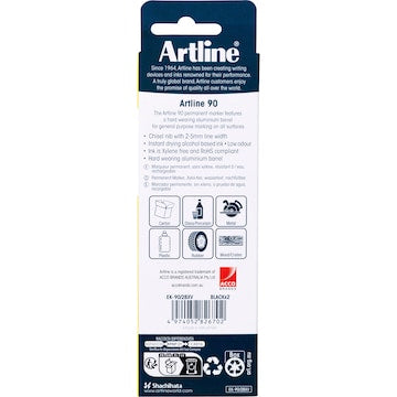 Artline Permanent Marker Black 90mm 2 pack