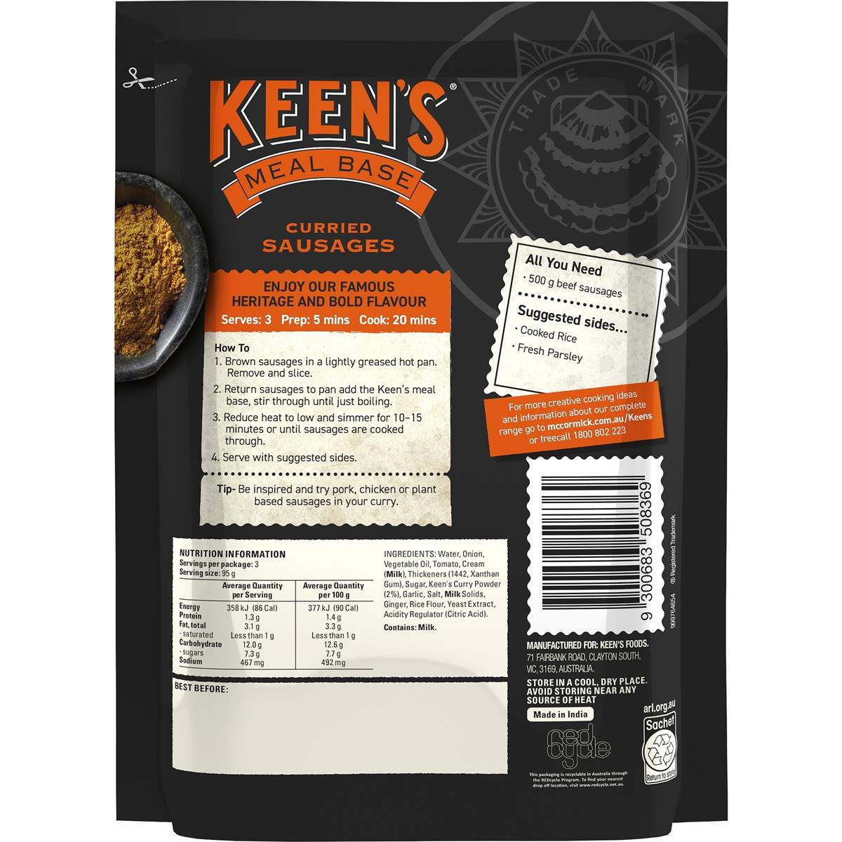 Keen's Meal Base Curried Sausages 285g