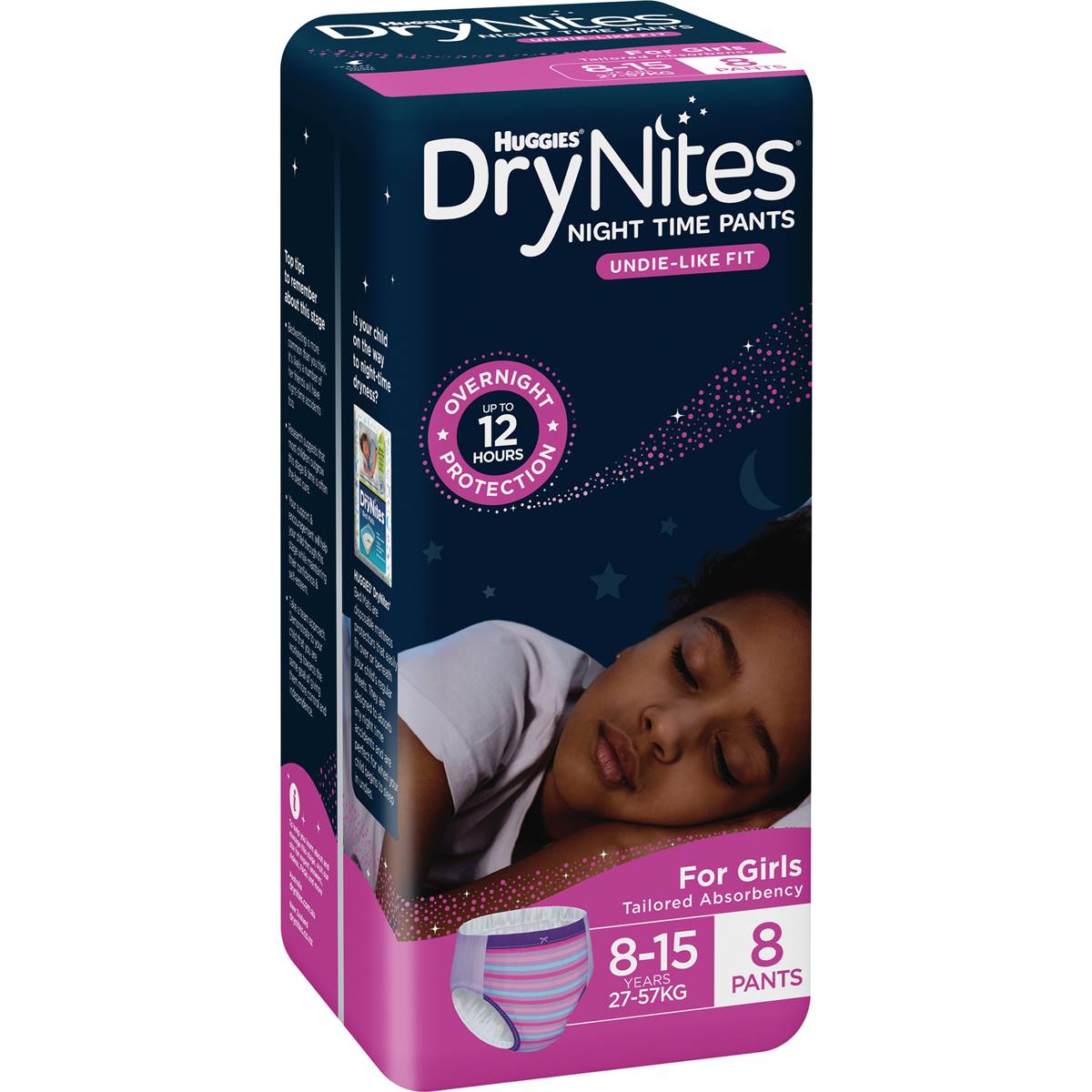 Huggies Drynites Night Time Pants For Girls 8-15 Years (27-57kg) 8 Pack