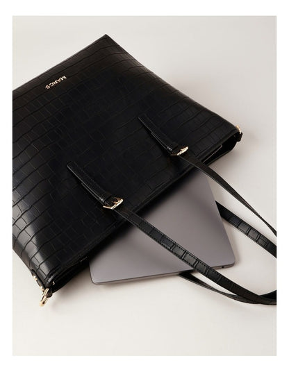 Beirut Croc Tote Bag in Black