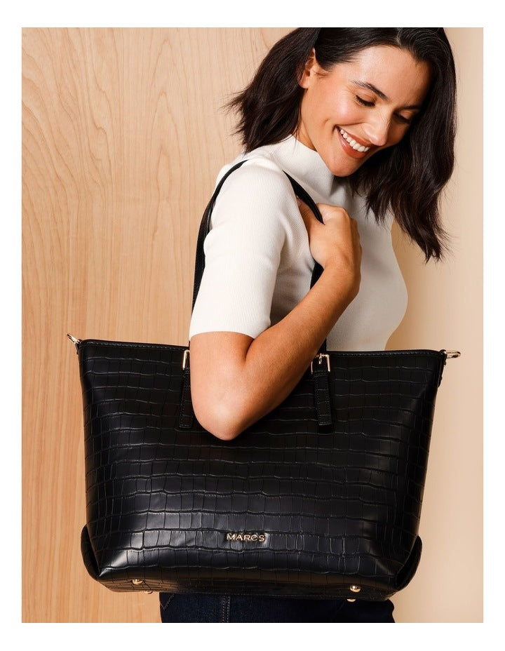 Beirut Croc Tote Bag in Black