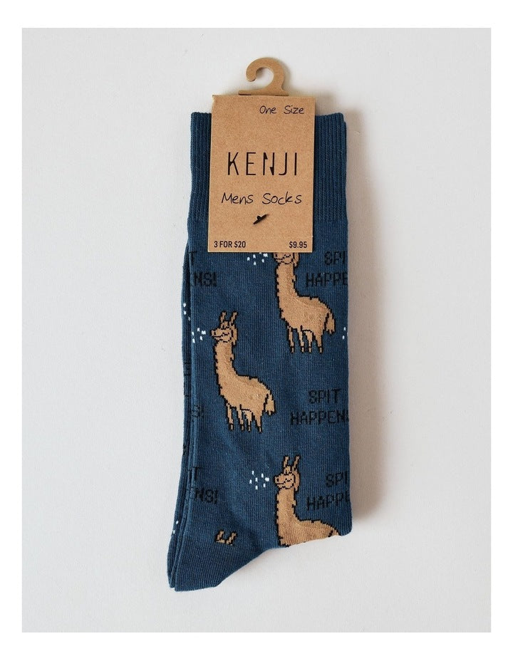 Spit Happens Llama Casual Sock in Inky Pool