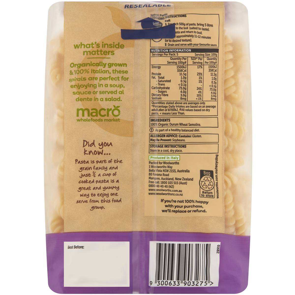 Macro Organic Spirals Pasta 500g