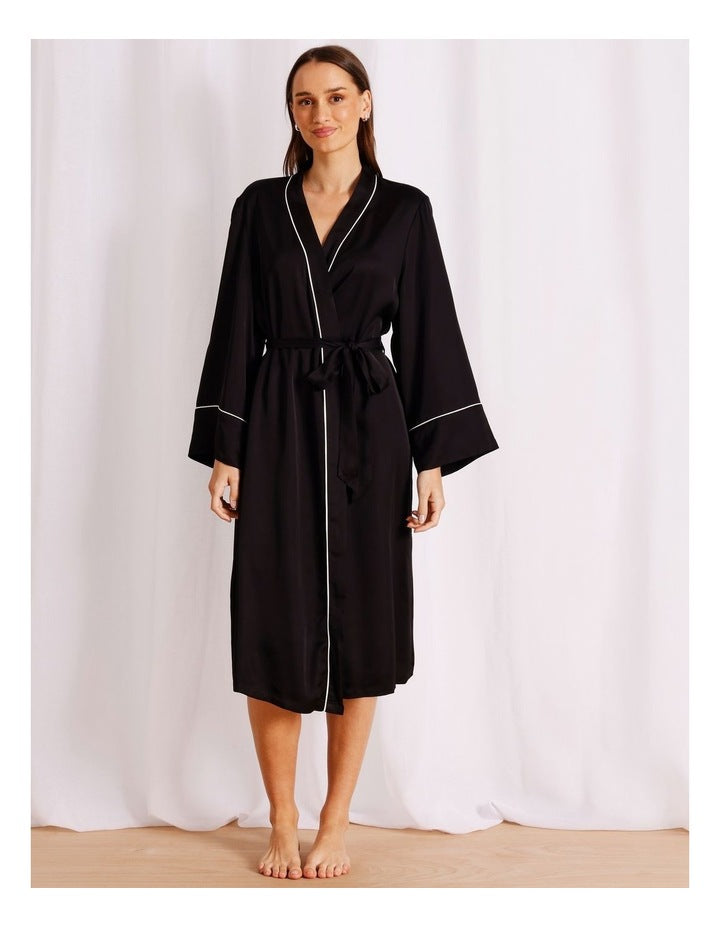 Premium Viscose Satin Robe in Black