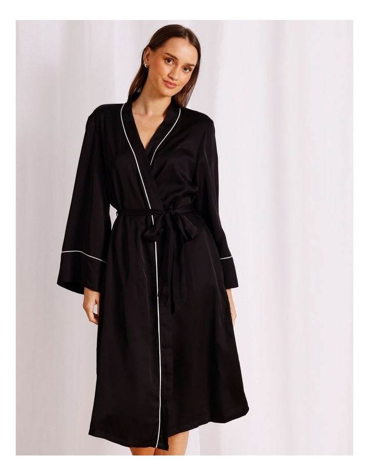 Premium Viscose Satin Robe in Black