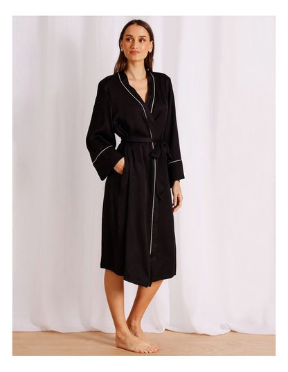 Premium Viscose Satin Robe in Black