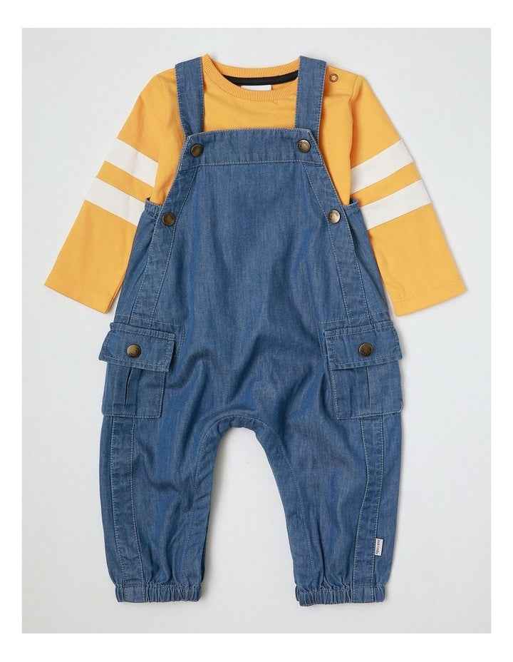 Clay Denim Overall & Restro Sport Tee Set in Multi