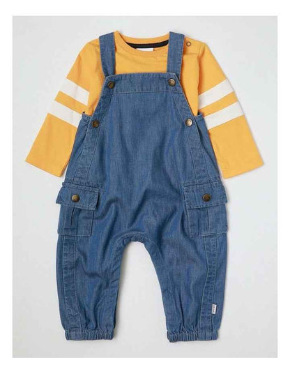 Clay Denim Overall & Restro Sport Tee Set in Multi