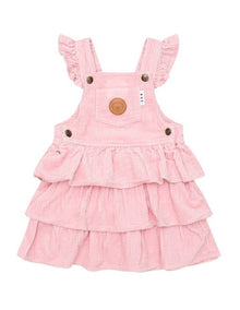 Blush Cord Tiered Overall Dress in Pink