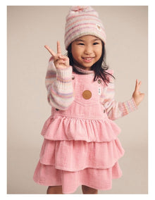 Blush Cord Tiered Overall Dress in Pink
