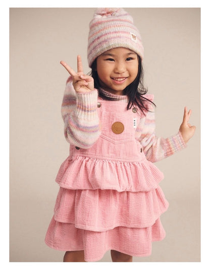 Blush Cord Tiered Overall Dress in Pink