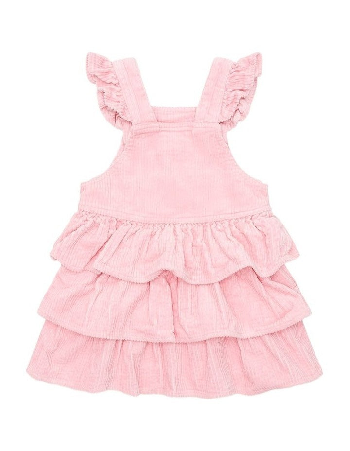 Blush Cord Tiered Overall Dress in Pink