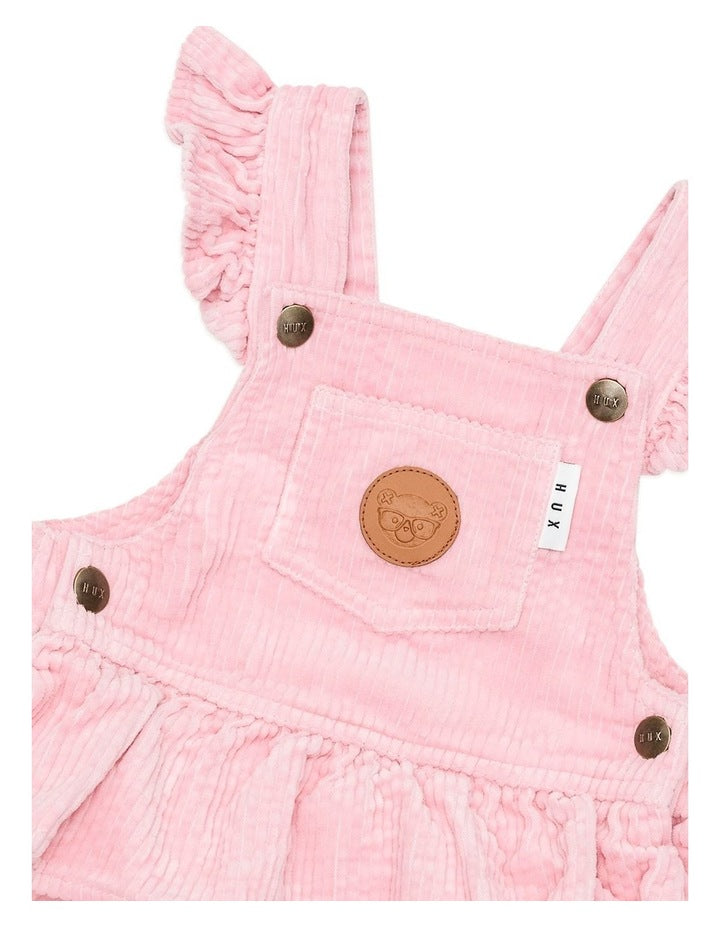 Blush Cord Tiered Overall Dress in Pink