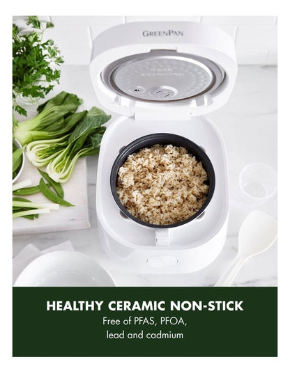 Rice Cooker White 2L/8 cups in White PFAS-free ceramic non-stick