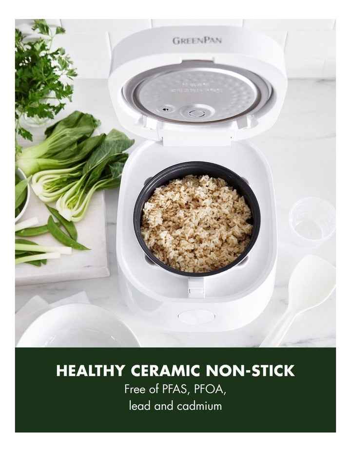 Rice Cooker White 2L/8 cups in White PFAS-free ceramic non-stick