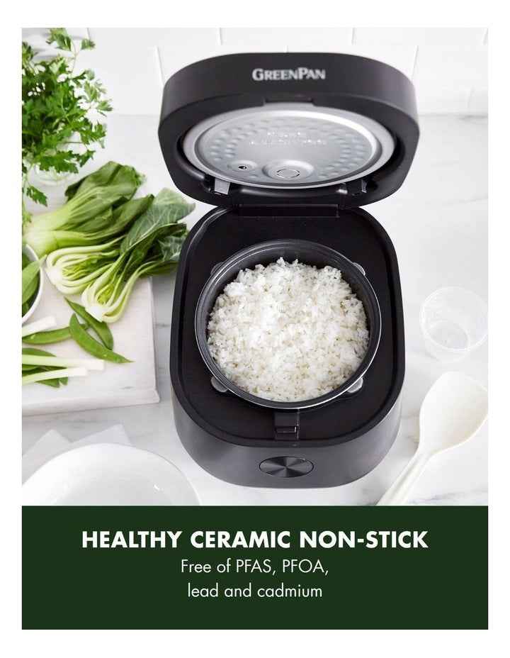 Rice Cooker 2L/8 cups PFAS-free ceramic non-stick in Black
