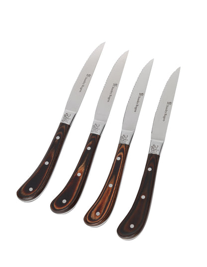 Pistol Grip Woodland Steak Knives 4pc Brown