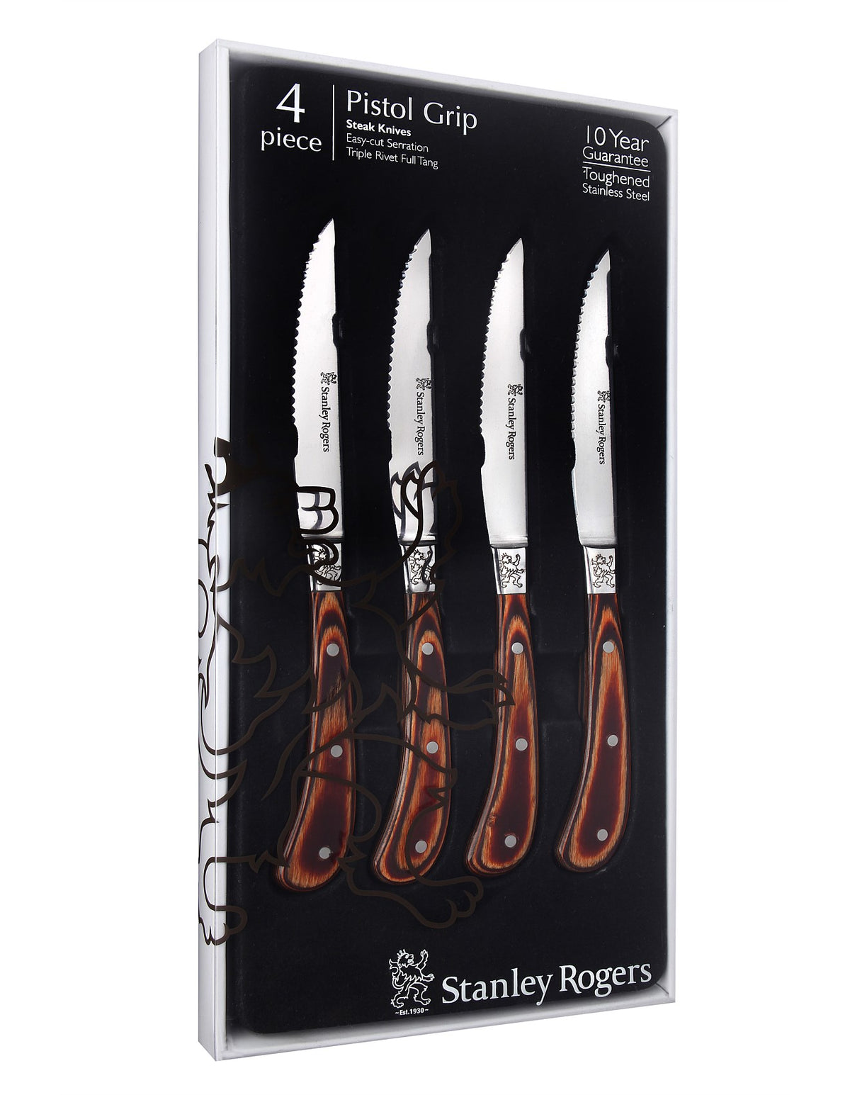 Pistol Grip Woodland Steak Knives 4pc Brown