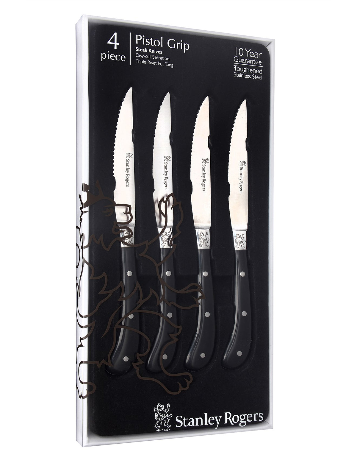 Pistol Grip Artisan Steak Knives 4pc Black