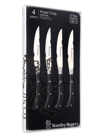 Pistol Grip Artisan Steak Knives 4pc Black