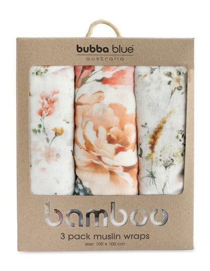 Peonies Bamboo Muslin Wraps 3 Pack in Multi