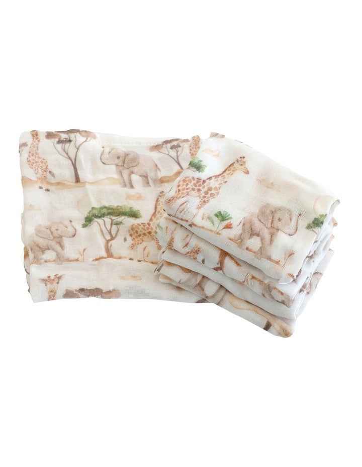 Adventure Bamboo Muslin Face Washers 6 Pack in White/Multi
