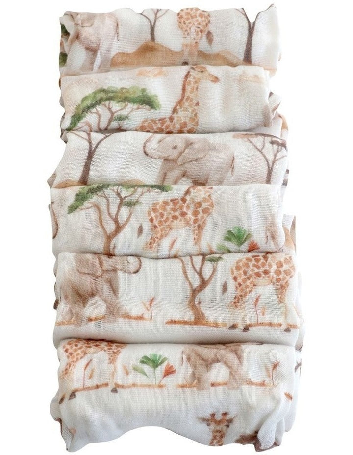 Adventure Bamboo Muslin Face Washers 6 Pack in White/Multi