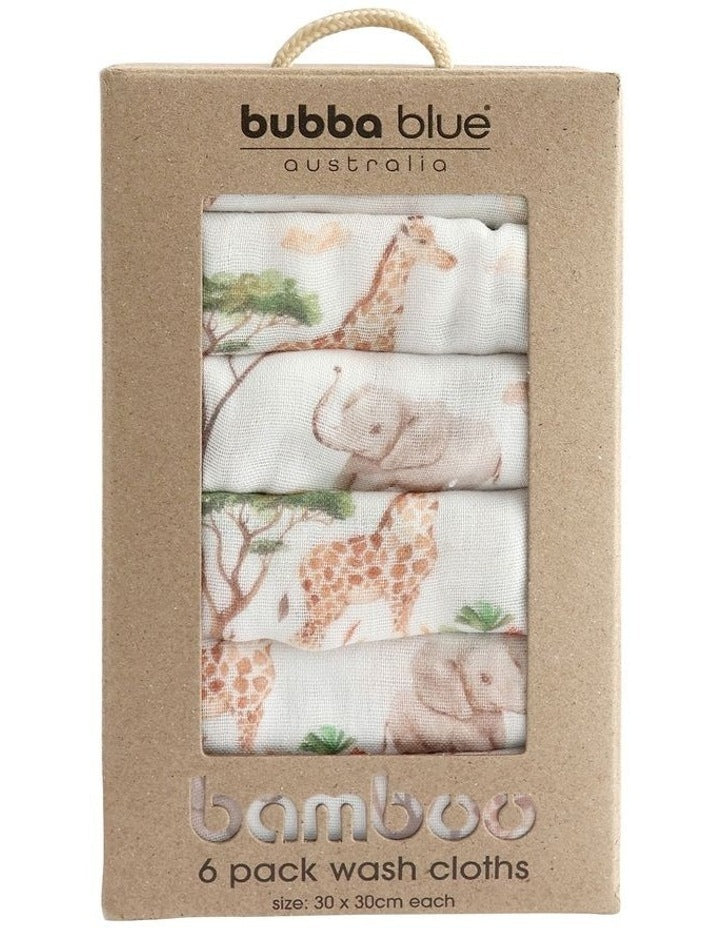 Adventure Bamboo Muslin Face Washers 6 Pack in White/Multi