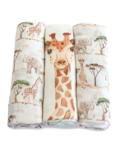 Adventure Bamboo Muslin Wraps 3 Pack in White/Multi