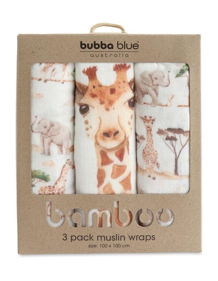 Adventure Bamboo Muslin Wraps 3 Pack in White/Multi