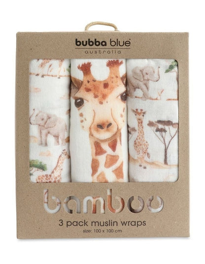 Adventure Bamboo Muslin Wraps 3 Pack in White/Multi