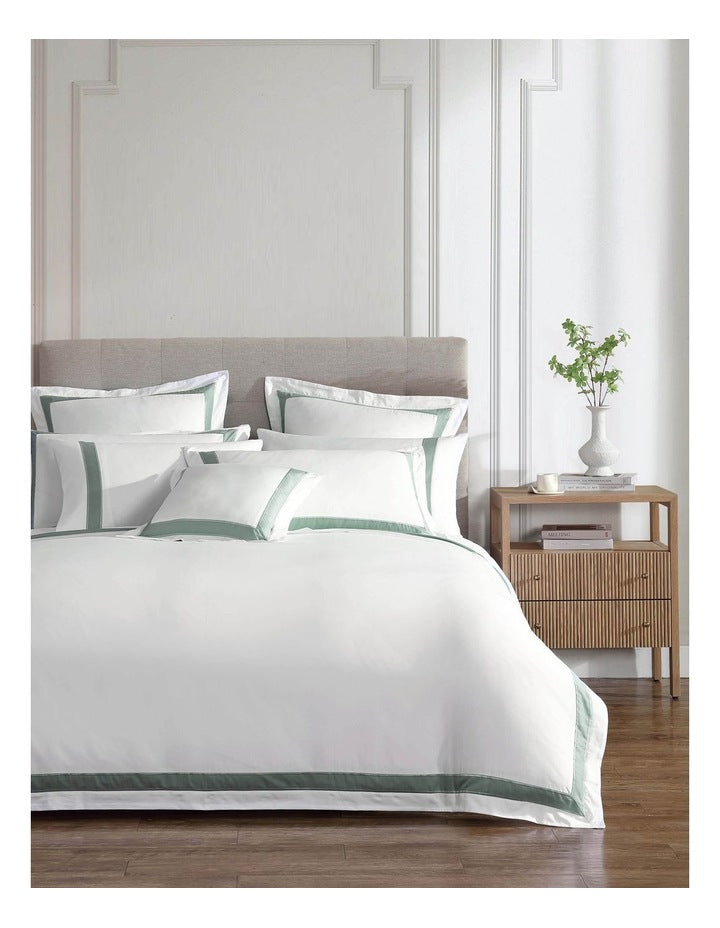Bentley Quilt Cover Set in White/Sage