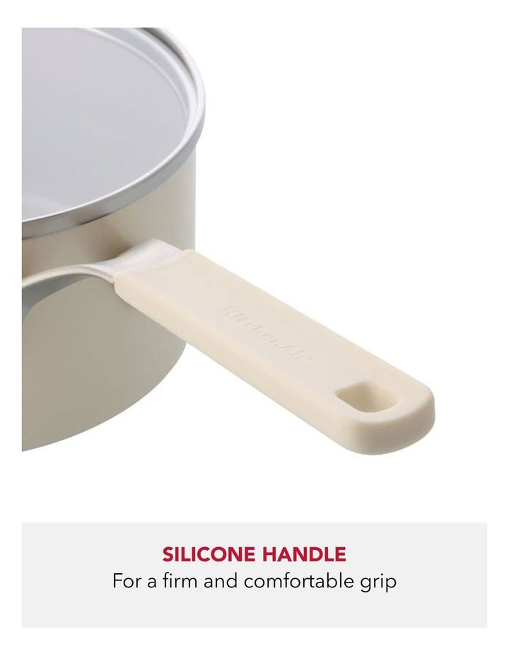Aluminium Covered Saucepan 16cm/1.57L in Almond Cream