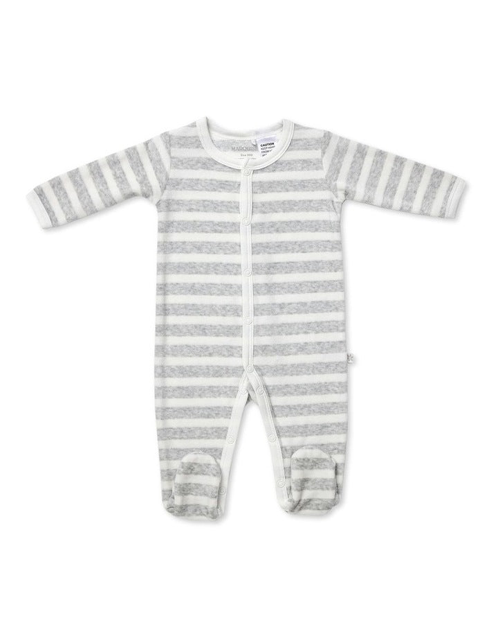 Stripe Velour Studsuit in White/Grey