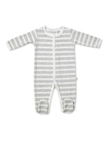 Stripe Velour Studsuit in White/Grey