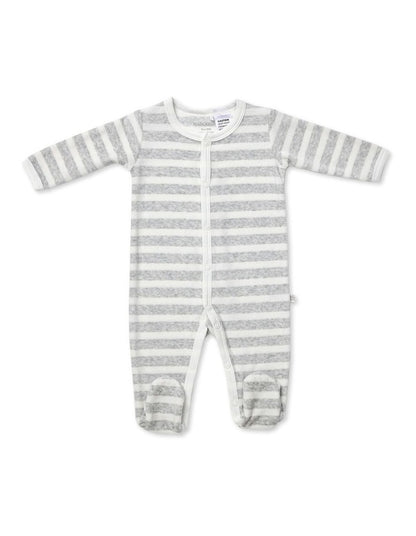 Stripe Velour Studsuit in White/Grey