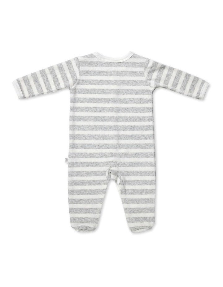 Stripe Velour Studsuit in White/Grey