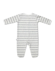 Stripe Velour Studsuit in White/Grey