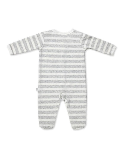 Stripe Velour Studsuit in White/Grey