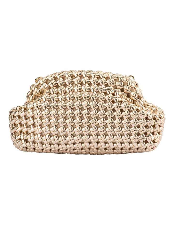 Everly Hand Woven Clutch Bag in Gold