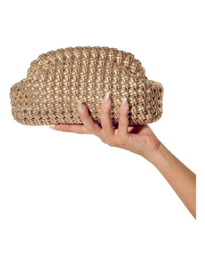 Everly Hand Woven Clutch Bag in Gold