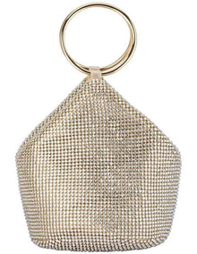 Ellie Crystal Mesh Top Handle Bag in Gold