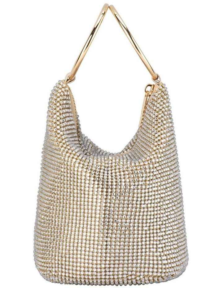 Ellie Crystal Mesh Top Handle Bag in Gold