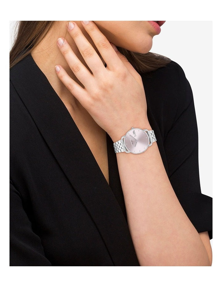 Elliot Ionic Plated Thin Gold Steel Black Dial Watch in Pink