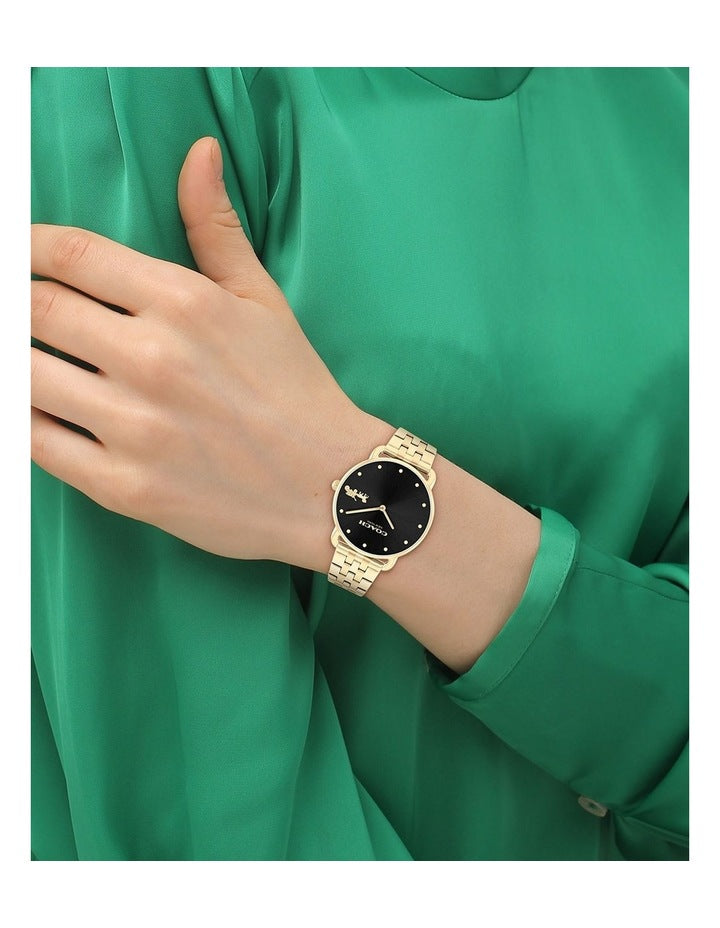 Elliot Ionic Steel Rose Gold Dial Watch in Black