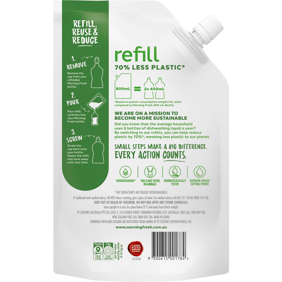 Morning Fresh Refill Lemon Dishwashing Liquid Washing Up 800ml