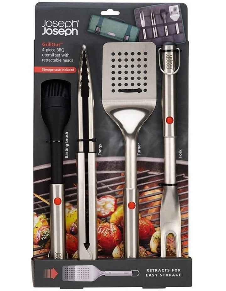 GrillOut Bbq Utensil Set with Case 4 Piece in Stainless Steel