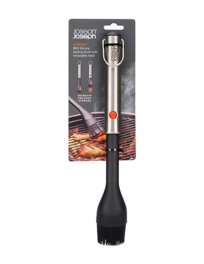 GrillOut Bbq Basting Brush with Retractable Head in Stainless Steel