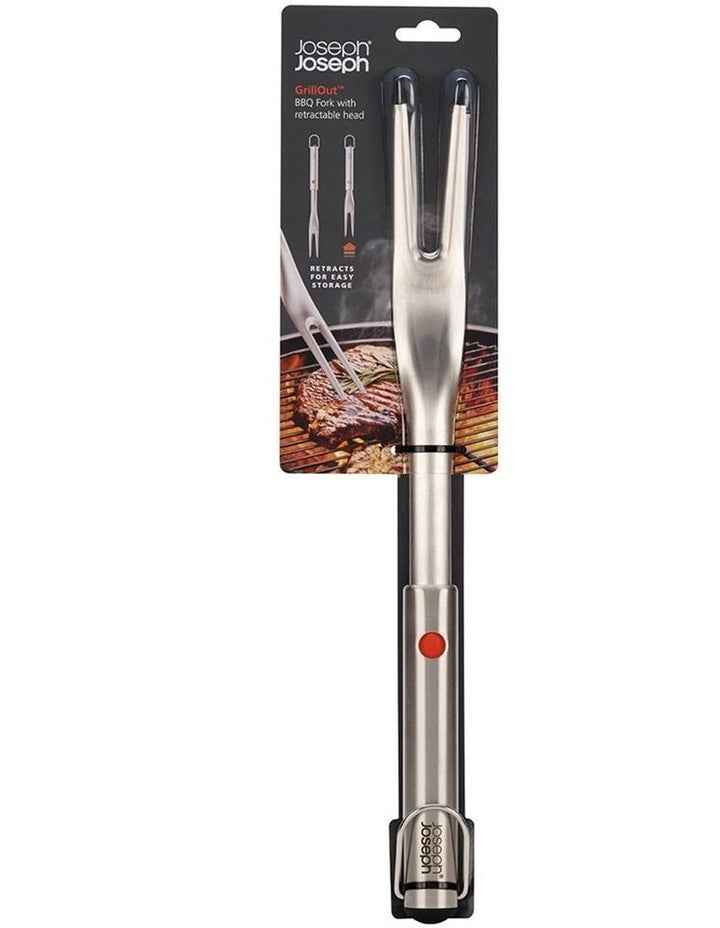 GrillOut BBQ Fork with Retractable Head in Stainless Steel