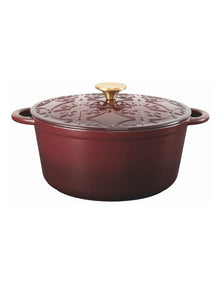 Fleur De Lis Cast Iron Casserole with Lid 26cm/5.0lt in Burgundy